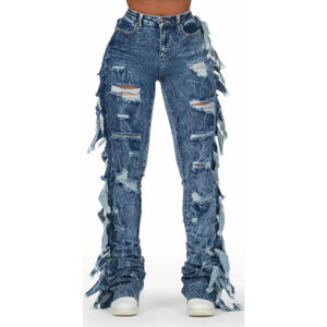 Women's Rockstar Distressed Super Stacked Fringed Seam StreetwearJeans, Size M